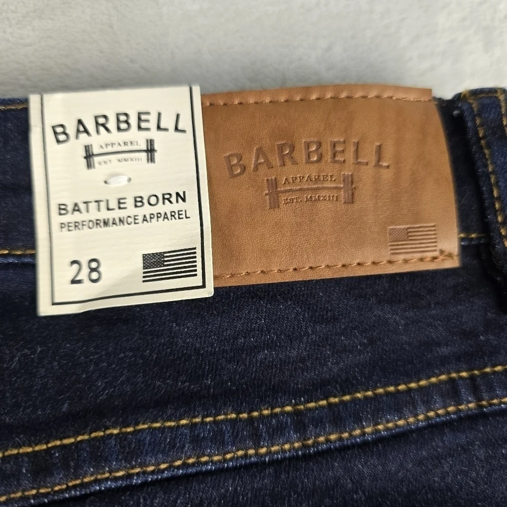 NWT Barbell Apparel Mens Denim Jeans Size 28x34 Straight Leg Dark Wash Pants